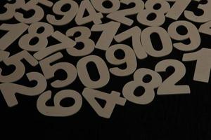 Colorful wooden numbers background. Numbers texture abstraction. Global economy crisis concept. Finance data pattern. photo