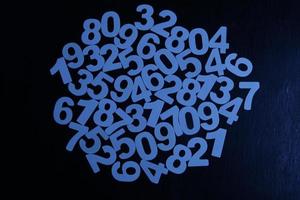 Colorful wooden numbers background. Numbers texture abstraction. Global economy crisis concept. Finance data pattern. photo