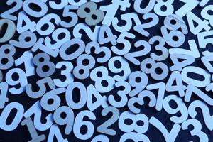 Colorful wooden numbers background. Numbers texture abstraction. Global economy crisis concept. Finance data pattern. photo