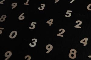 Colorful wooden numbers background. Numbers texture abstraction. Global economy crisis concept. Finance data pattern. photo