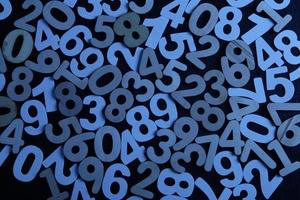 Colorful wooden numbers background. Numbers texture abstraction. Global economy crisis concept. Finance data pattern. photo