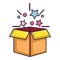 Magic box with stars icon, cartoon style vector