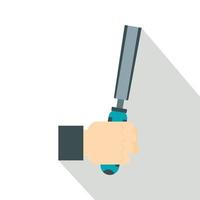 Chisel tool in man hend icon, flat style vector