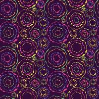 Abstract mandalas vintage geometric seamless pattern. Boho neon color on dark background retro style. Vector design for floor, background, wall, texture, fabric, textile, clothing, wallpaper, tiles.
