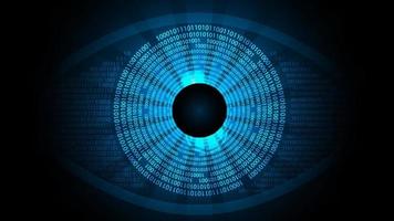 Digital eye data network cyber security technology binary code 0 to 1 glowing blue on dark background. Futuristic tech of virtual cyberspace and internet secure surveillance. Safety scanner. Vector
