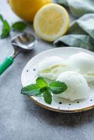 Homemade citrus lemon ice cream with mint photo