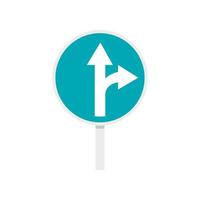 Blue straight or right turn ahead road sign icon vector