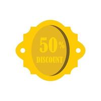 etiqueta de venta dorada 50 por ciento de descuento en icono de descuento vector