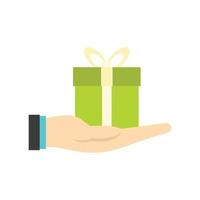 Gift box in hand icon, flat style vector