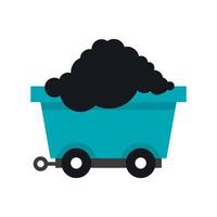 Cart on wheels with coal icon, flat style vector