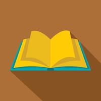 Open book with yellow pages icon, flat style vector