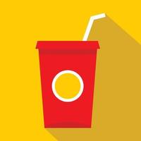 Soft drink in a red paper cup icon, flat style vector