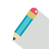 Blue sharpened pencil with eraser icon, flat style vector