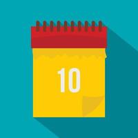 Yellow calendar with 10 date icon, flat style vector