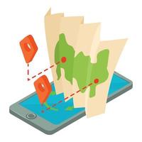 Online navigation icon isometric vector. Smartphone with geolocation app and map vector