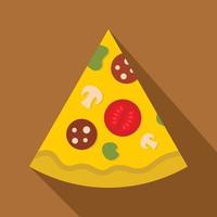 Piece of pizza with sausage icon, flat style vector