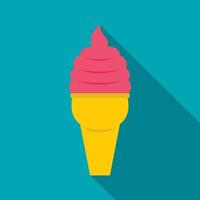 Strawberry ice cream in waffle cone icon vector