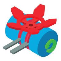 Grooving process icon isometric vector. Grooving machine and red hydrant valve vector