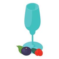 Detox drink icon isometric vector. Glass goblet acai berry and barbados cherry vector