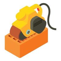 Power tool icon isometric vector. Handheld electric power tool on red brick icon vector