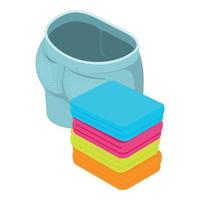 Laundered clothes icon isometric vector. Stack of colorful washed clothes icon vector