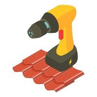 Roofing equipment icon isometric vector. Electric screwdriver on corrugated tile vector