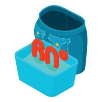 Daily wash icon isometric vector. Blue cropped jeans and basin of water icon vector