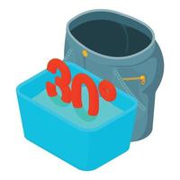 Delicate wash icon isometric vector. Grey cropped jeans and basin of water icon vector