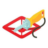 Hand tool icon isometric vector. Yellow reciprocating saw and square valve icon vector