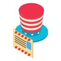 Election invitation icon isometric vector. Envelope and top hat in color of flag vector