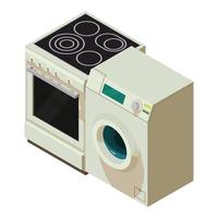 vector isométrico del icono del aparato electrodoméstico. lavadora y estufa electrica nuevas