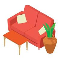 Lounge furniture icon isometric vector. New upholstered sofa and coffee table vector