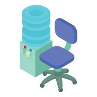 Office equipment icon isometric vector. Water cooler and blue soft chair icon vector