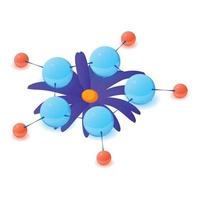 Blue flower icon isometric vector. Bloomed flower and multicolored molecule icon vector