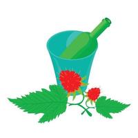 Raspberry drink icon isometric vector. Raspberry branch and bottle in ice bucket vector