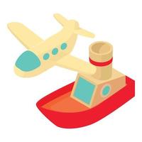 icono de transporte de viaje vector isométrico. icono de avión volador y barco flotante