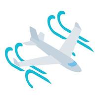 Passenger airliner icon isometric vector. Passenger aircraft flying in air flow