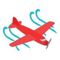 Red plane icon isometric vector. Modern private airplane flying in air flow icon vector