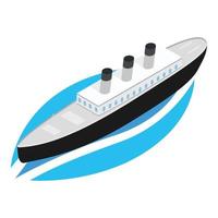 Steamship icon isometric vector. Old steam cruise ship with three smoke stack vector