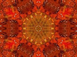 Colorful red fire kaleidoscope background abstract flower and symmetric pattern photo