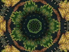 Black abstract kaleidoscope background with leaves ornament for christmas vibes pattern photo