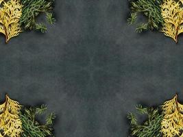 Black abstract kaleidoscope background with leaves ornament for christmas vibes pattern photo