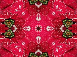 Red floral kaleidoscope background abstract unique and symmetric pattern for christmas vibes photo