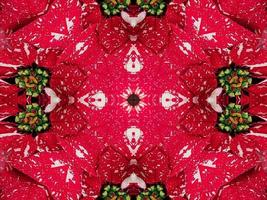 Red floral kaleidoscope background abstract unique and symmetric pattern for christmas vibes photo