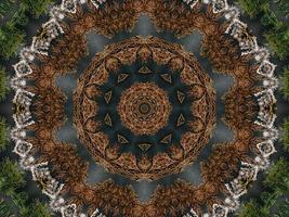 Black abstract kaleidoscope background with leaves ornament for christmas vibes pattern photo