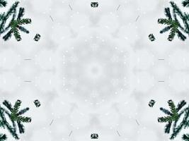 Blurry green leaves kaleidoscope background abstract flower and symmetric pattern for christmas vibes photo