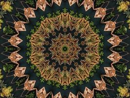 Black abstract kaleidoscope background with leaves ornament for christmas vibes pattern photo