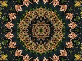 Black abstract kaleidoscope background with leaves ornament for christmas vibes pattern photo