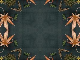 Black abstract kaleidoscope background with leaves ornament for christmas vibes pattern photo