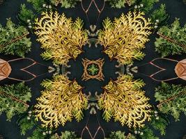 Black abstract kaleidoscope background with leaves ornament for christmas vibes pattern photo